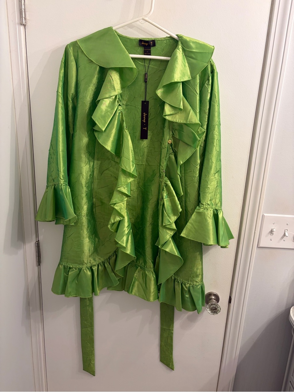 Ruffled Satin Jacket in Bright Green